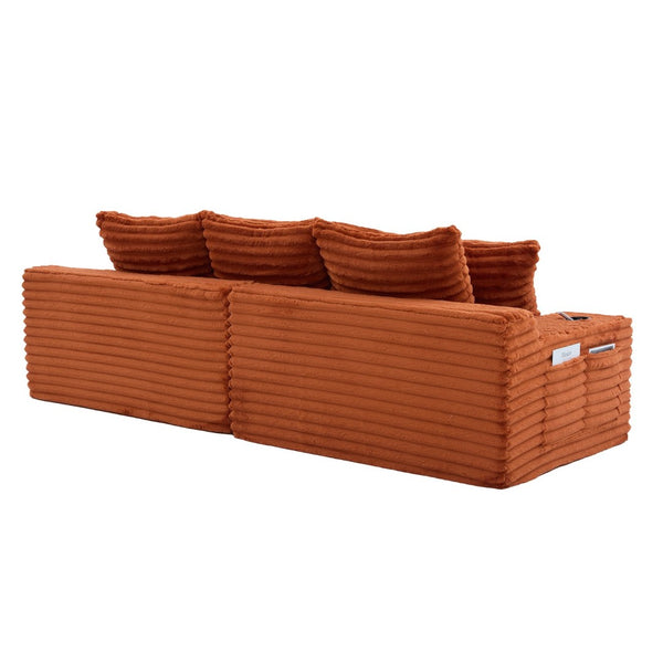 English Elm Oversized Corduroy Cloud Couch Convertible Sleeper Sofa with Memory Foam Seating Orange W395S00122