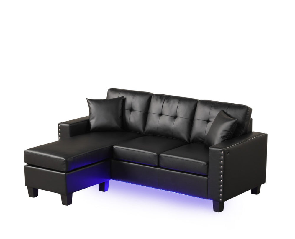 English Elm Sorrento Pvc Sectional Sofa with Led Base Lighting Usb Port and Nailhead Trim B2749P413233
