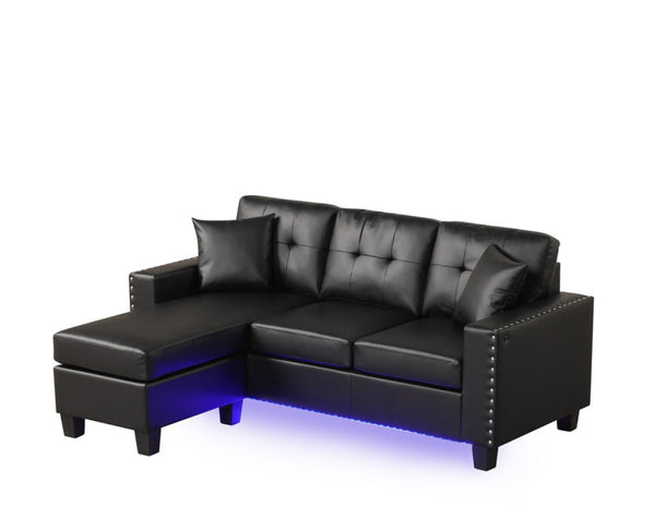 English Elm Sorrento Pvc Sectional Sofa with Led Base Lighting Usb Port and Nailhead Trim B2749P413233