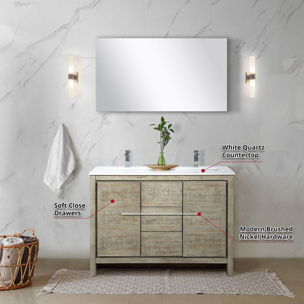 English Elm Rustic Acacia Double Bath Vanity With White Quartz Top, Chrome Faucet, And 43-Inch Mirror Included B2731S01680-GIGA
