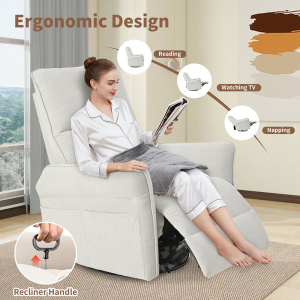 English Elm 360° Swivel Rocker Recliner Chair with Pull-Ring Recline, 360° Swivel, Rocking Comfort for Living Spaces Gray W1028S00049
