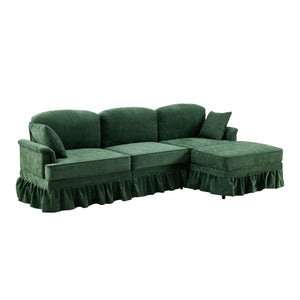 English Elm 103.15'' Chenille L-shaped Sectional Sofa with Detachable Pleated Skirt and Ottoman Green W3612S00046