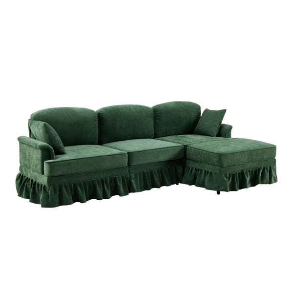 English Elm 103.15'' Chenille L-shaped Sectional Sofa with Detachable Pleated Skirt and Ottoman Green W3612S00046