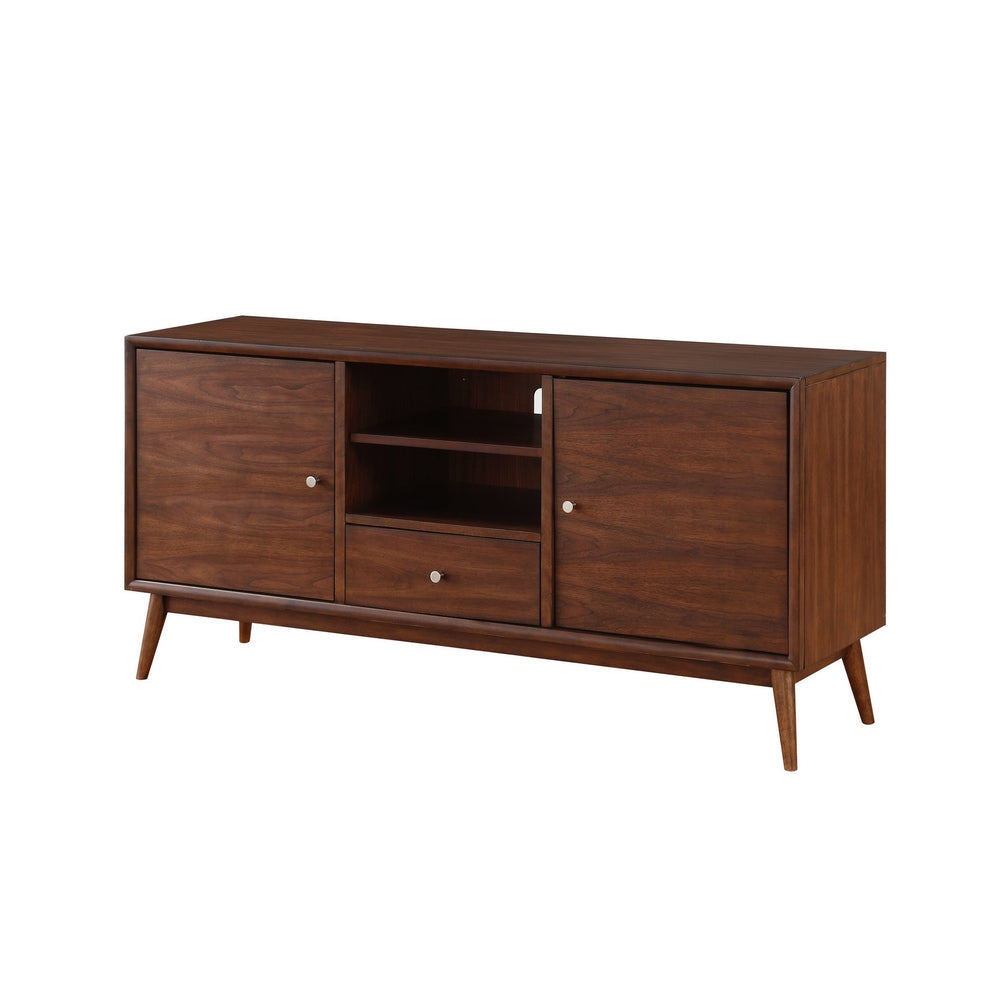English Elm 1pc 64" TV Stand Brown Finish with Drawers & Adjustable Shelves, Mid-Century Media Console Table B011P289716