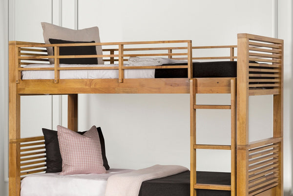 English Elm Twin Over Twin Bunk Bed In Light Oak Finish With Storage, Reversible Ladder & Versatile Design B2741S00317-GIGA