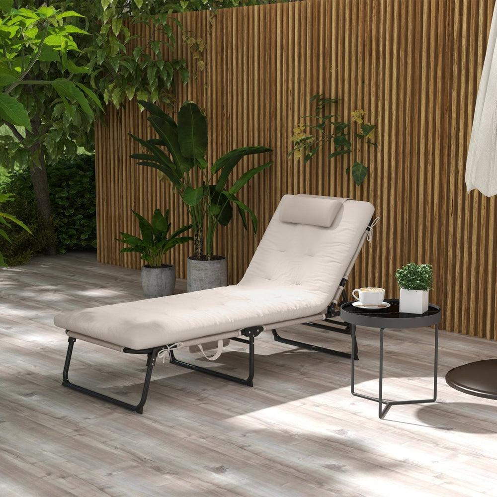 English Elm Outsunny Reclining Outdoor Chaise Lounge with Mesh Base Tufted Cushion and Side Pocket Beige W2225P174369