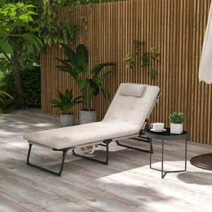 English Elm Outsunny Reclining Outdoor Chaise Lounge with Mesh Base Tufted Cushion and Side Pocket Beige W2225P174369