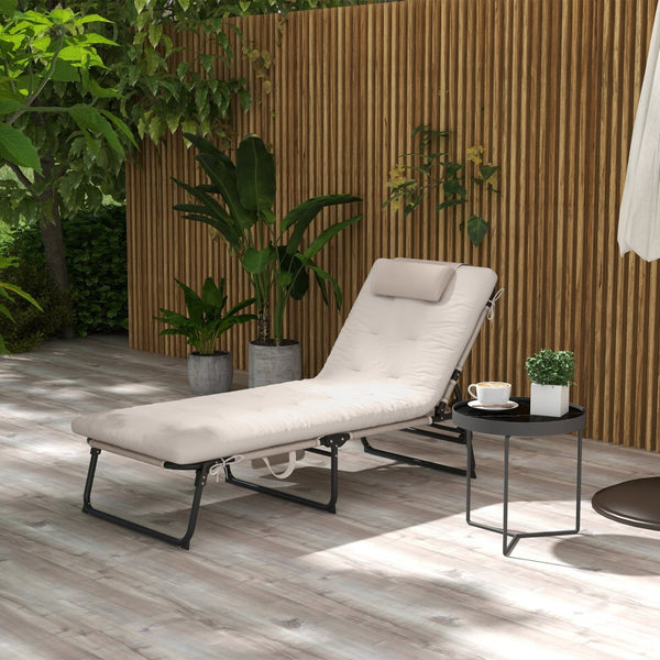 English Elm Outsunny Reclining Outdoor Chaise Lounge with Mesh Base Tufted Cushion and Side Pocket Beige W2225P174369