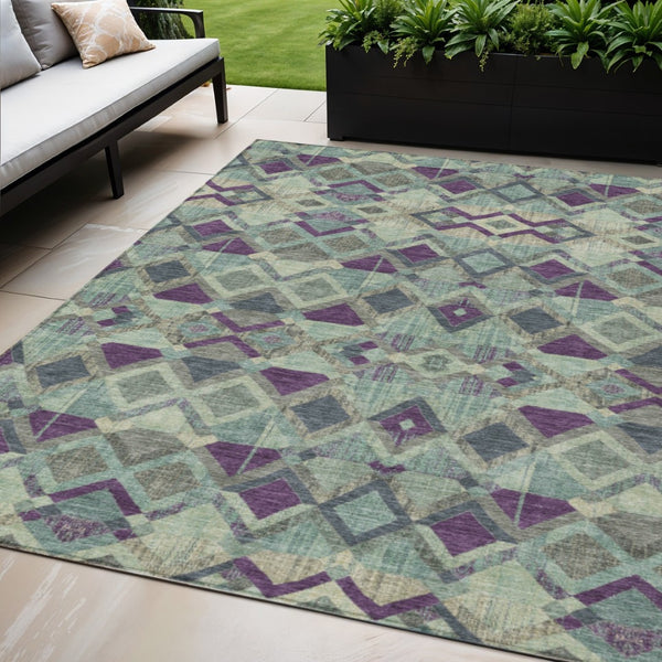 HomeRoots 5' Bold Blue and Purple Geometric Washable Area Rug for Indoor and Outdoor Stylish Living Spaces 5' X 8' 609003