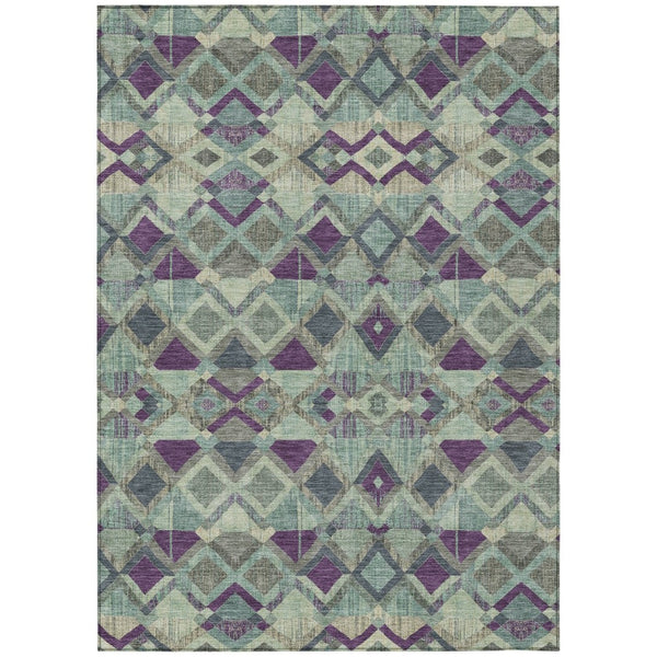 HomeRoots 5' Bold Blue and Purple Geometric Washable Area Rug for Indoor and Outdoor Stylish Living Spaces 5' X 8' 609003