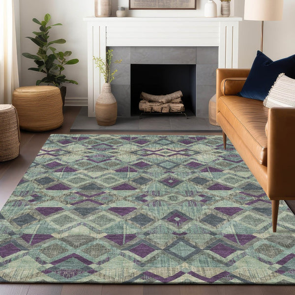 HomeRoots 5' Bold Blue and Purple Geometric Washable Area Rug for Indoor and Outdoor Stylish Living Spaces 5' X 8' 609003