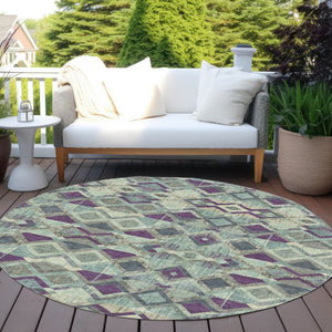 HomeRoots 5' Bold Blue and Purple Geometric Washable Area Rug for Indoor and Outdoor Stylish Living Spaces 8' Round 609004