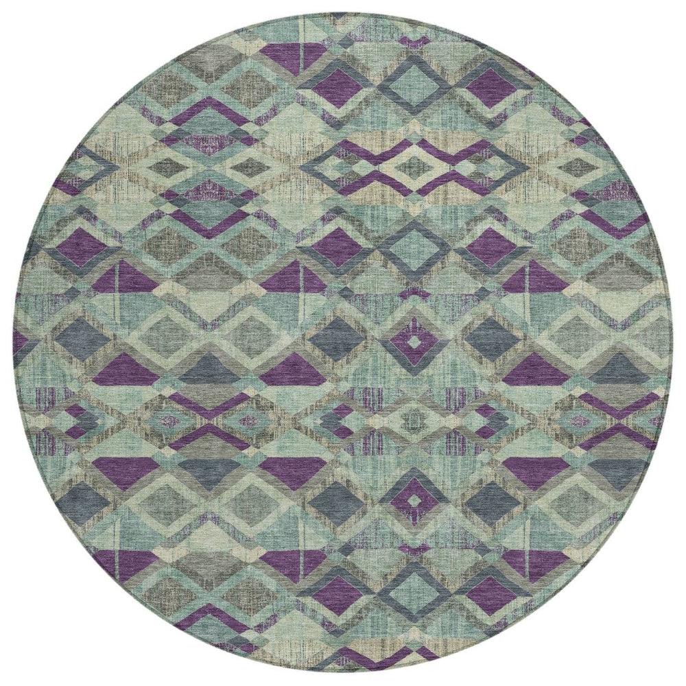 HomeRoots 5' Bold Blue and Purple Geometric Washable Area Rug for Indoor and Outdoor Stylish Living Spaces 8' Round 609004