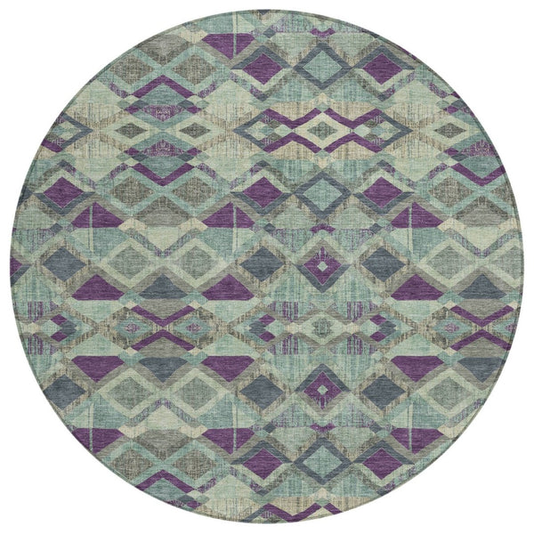 HomeRoots 5' Bold Blue and Purple Geometric Washable Area Rug for Indoor and Outdoor Stylish Living Spaces 8' Round 609004