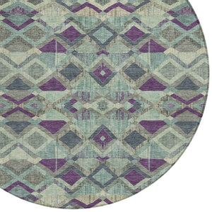HomeRoots 5' Bold Blue and Purple Geometric Washable Area Rug for Indoor and Outdoor Stylish Living Spaces 8' Round 609004