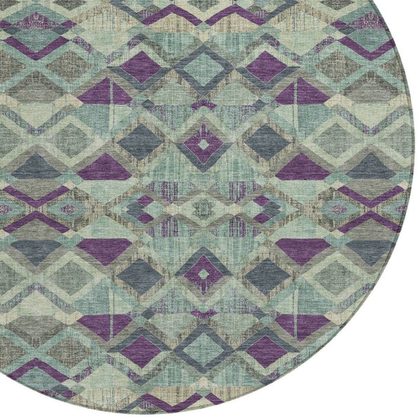 HomeRoots 5' Bold Blue and Purple Geometric Washable Area Rug for Indoor and Outdoor Stylish Living Spaces 8' Round 609004