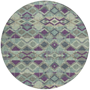 HomeRoots 5' Bold Blue and Purple Geometric Washable Area Rug for Indoor and Outdoor Stylish Living Spaces 8' Round 609004