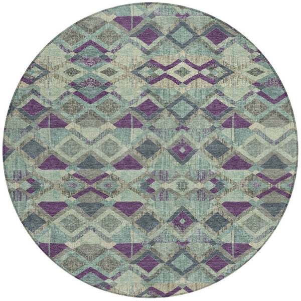HomeRoots 5' Bold Blue and Purple Geometric Washable Area Rug for Indoor and Outdoor Stylish Living Spaces 8' Round 609004