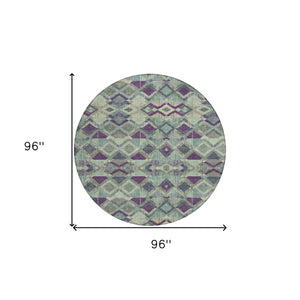 HomeRoots 5' Bold Blue and Purple Geometric Washable Area Rug for Indoor and Outdoor Stylish Living Spaces 8' Round 609004