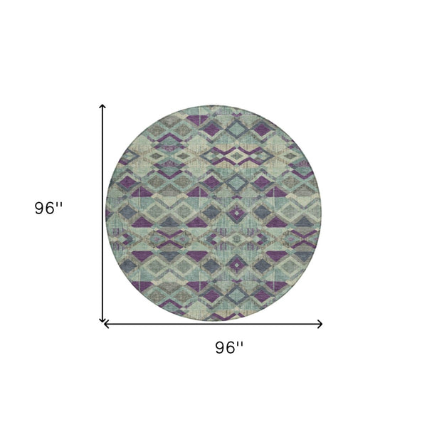 HomeRoots 5' Bold Blue and Purple Geometric Washable Area Rug for Indoor and Outdoor Stylish Living Spaces 8' Round 609004