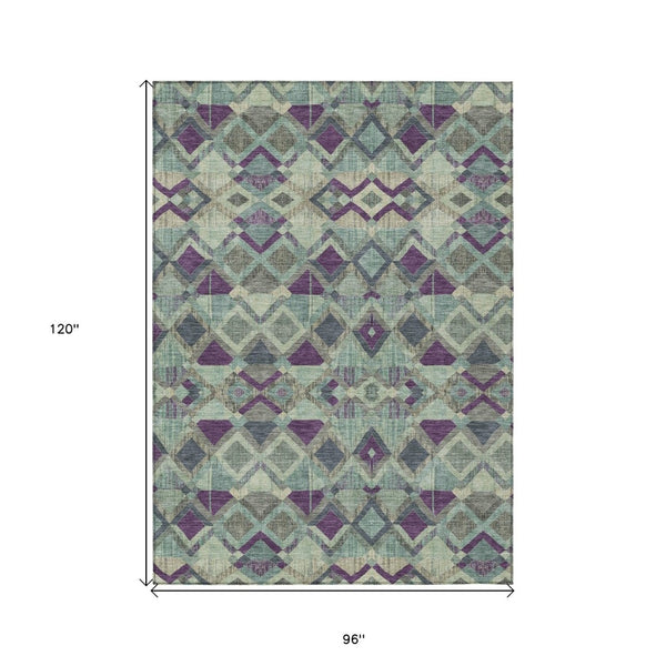 HomeRoots 5' Bold Blue and Purple Geometric Washable Area Rug for Indoor and Outdoor Stylish Living Spaces 8' X 10' 609005