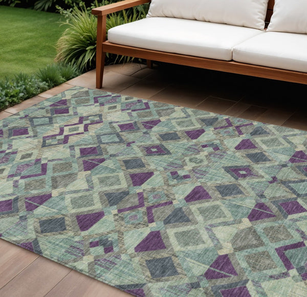 HomeRoots 5' Bold Blue and Purple Geometric Washable Area Rug for Indoor and Outdoor Stylish Living Spaces 8' X 10' 609005