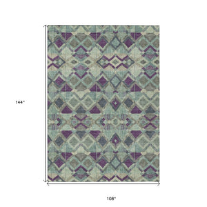 HomeRoots 5' Bold Blue and Purple Geometric Washable Area Rug for Indoor and Outdoor Stylish Living Spaces 9' X 12' 609006