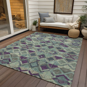 HomeRoots 5' Bold Blue and Purple Geometric Washable Area Rug for Indoor and Outdoor Stylish Living Spaces 10' X 14' 609007