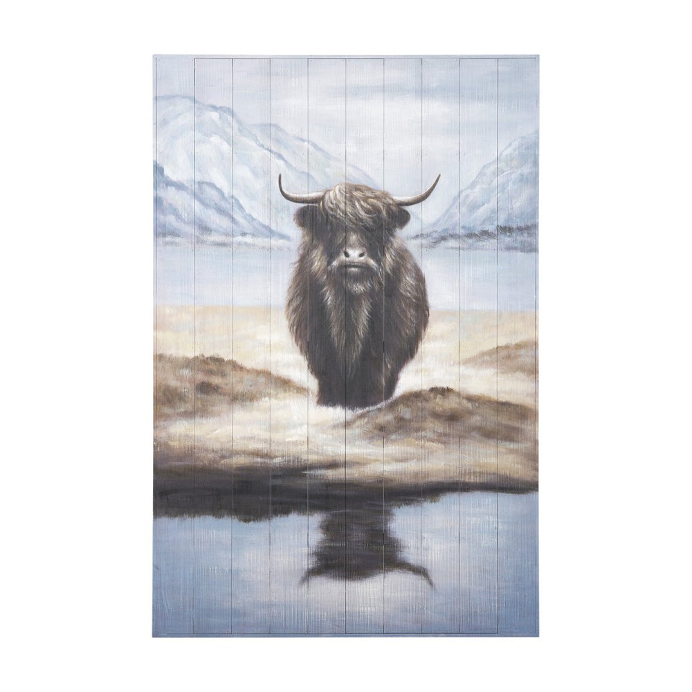 HomeRoots Wild Ox Hand-Painted Distressed Wall Art - Rustic Modern Charm for Living Room & Bedroom Decor 609022
