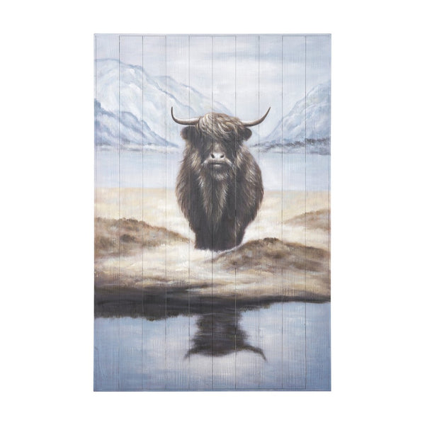 HomeRoots Wild Ox Hand-Painted Distressed Wall Art - Rustic Modern Charm for Living Room & Bedroom Decor 609022