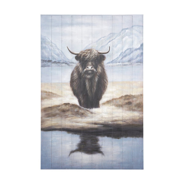HomeRoots Wild Ox Hand-Painted Distressed Wall Art - Rustic Modern Charm for Living Room & Bedroom Decor 609022