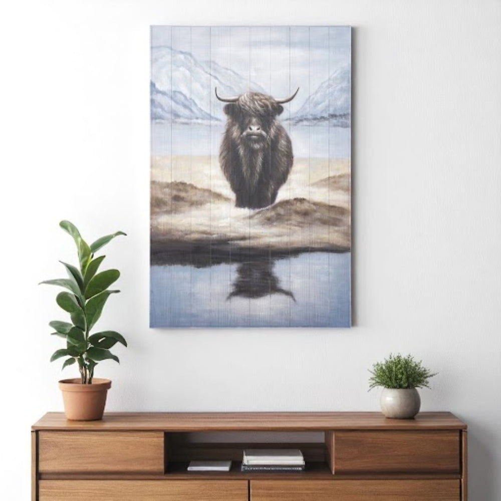 HomeRoots Wild Ox Hand-Painted Distressed Wall Art - Rustic Modern Charm for Living Room & Bedroom Decor 609022