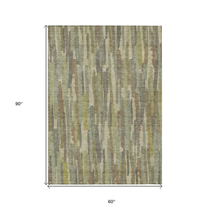 HomeRoots 5' Artichoke Green and Ivory Striped Area Rug - Durable, Washable Design for Indoor and Outdoor Use 5' X 8' 609025