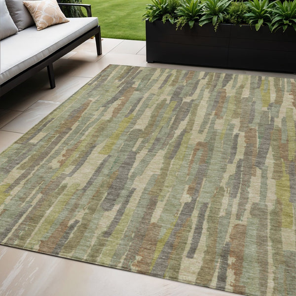 HomeRoots 5' Artichoke Green and Ivory Striped Area Rug - Durable, Washable Design for Indoor and Outdoor Use 5' X 8' 609025
