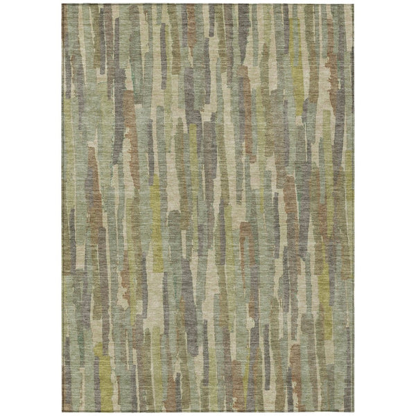 HomeRoots 5' Artichoke Green and Ivory Striped Area Rug - Durable, Washable Design for Indoor and Outdoor Use 5' X 8' 609025