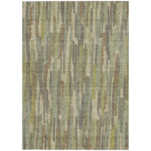 HomeRoots 5' Artichoke Green and Ivory Striped Area Rug - Durable, Washable Design for Indoor and Outdoor Use 5' X 8' 609025