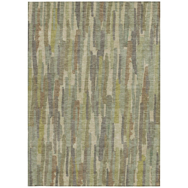 HomeRoots 5' Artichoke Green and Ivory Striped Area Rug - Durable, Washable Design for Indoor and Outdoor Use 5' X 8' 609025