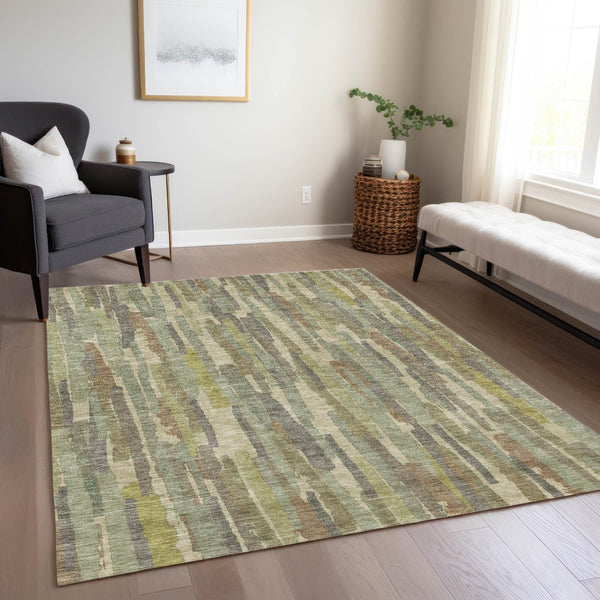 HomeRoots 5' Artichoke Green and Ivory Striped Area Rug - Durable, Washable Design for Indoor and Outdoor Use 5' X 8' 609025