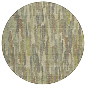 HomeRoots 5' Artichoke Green and Ivory Striped Area Rug - Durable, Washable Design for Indoor and Outdoor Use 8' Round 609026