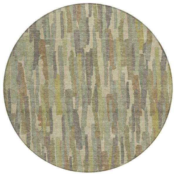 HomeRoots 5' Artichoke Green and Ivory Striped Area Rug - Durable, Washable Design for Indoor and Outdoor Use 8' Round 609026