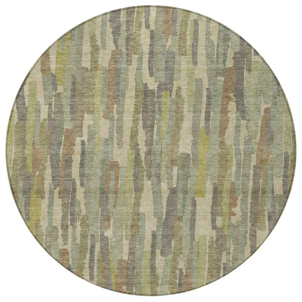 HomeRoots 5' Artichoke Green and Ivory Striped Area Rug - Durable, Washable Design for Indoor and Outdoor Use 8' Round 609026