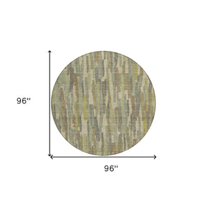 HomeRoots 5' Artichoke Green and Ivory Striped Area Rug - Durable, Washable Design for Indoor and Outdoor Use 8' Round 609026