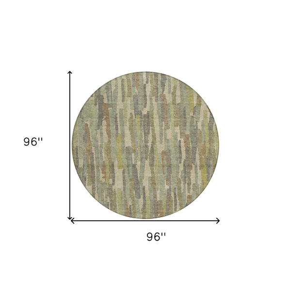 HomeRoots 5' Artichoke Green and Ivory Striped Area Rug - Durable, Washable Design for Indoor and Outdoor Use 8' Round 609026