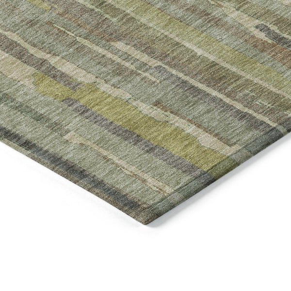 HomeRoots 5' Artichoke Green and Ivory Striped Area Rug - Durable, Washable Design for Indoor and Outdoor Use 8' X 10' 609027