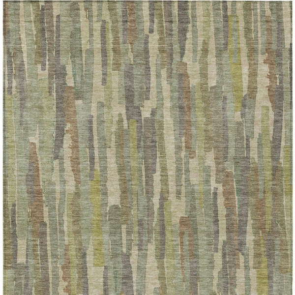 HomeRoots 5' Artichoke Green and Ivory Striped Area Rug - Durable, Washable Design for Indoor and Outdoor Use 9' X 12' 609028
