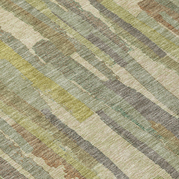 HomeRoots 5' Artichoke Green and Ivory Striped Area Rug - Durable, Washable Design for Indoor and Outdoor Use 9' X 12' 609028