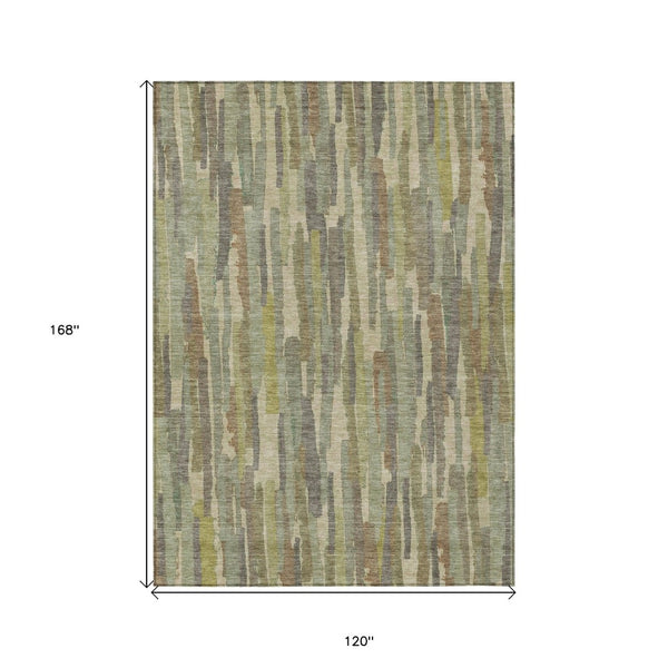 HomeRoots 5' Artichoke Green and Ivory Striped Area Rug - Durable, Washable Design for Indoor and Outdoor Use 10' X 14' 609029