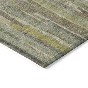 HomeRoots 5' Artichoke Green and Ivory Striped Area Rug - Durable, Washable Design for Indoor and Outdoor Use 10' X 14' 609029