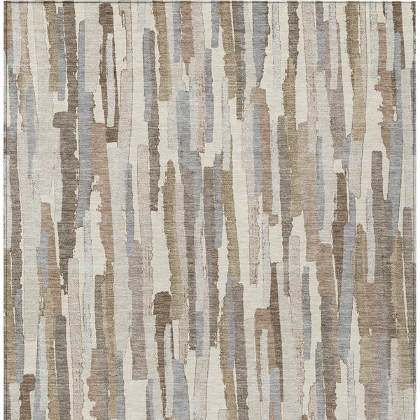 HomeRoots 5' Washable Ivory and Beige Striped Area Rug – Perfect for Indoor and Outdoor Durability and Style! 5' X 8' 609037