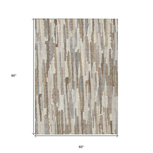 HomeRoots 5' Washable Ivory and Beige Striped Area Rug – Perfect for Indoor and Outdoor Durability and Style! 5' X 8' 609037